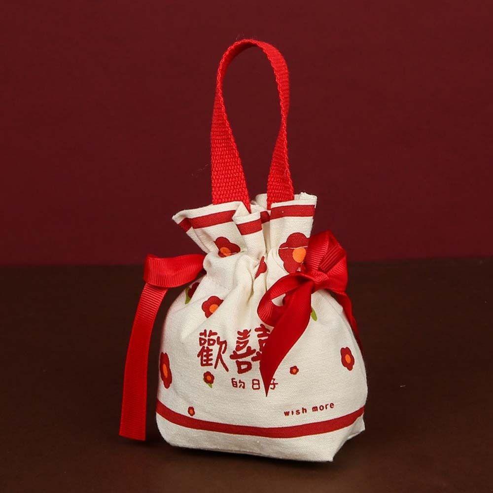 

Floral Small Flower Wrist Bag Large Capacity Festive Sugar Bag Canvas Drawstring Bag Wedding A