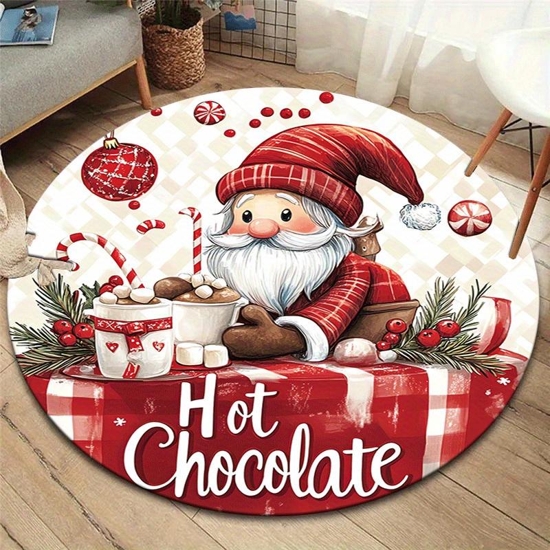 

1pc Soft, Absorbent & Non-Slip Santa Claus Drinking Coffee Round Rug, Perfect for Entryway, Living Room, Bedroom Decor, Machine Washable Fla 80cm by 80cm