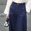 Women's High-Waisted Loose Straight Pure Cotton Denim Wide-Leg Pants