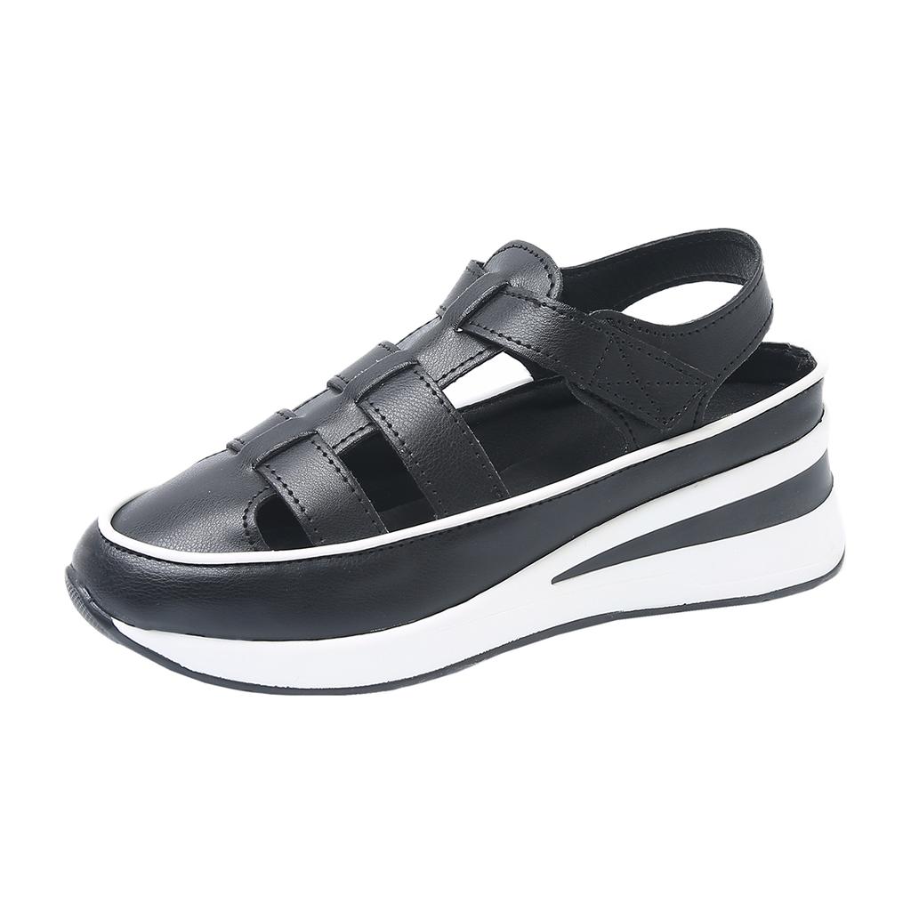 Women's Baotou Sandals Anti-slip Wear-resistant Sponge Cake Base  Sandalias De Mujer Outdoor Leisure Velcro Zapatillas De Mujer