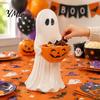 Kid Friendly Halloween Ornaments Resin Ghost Statue with Pumpkin Candy Bowl, Cute Figurine, Trick Multi Functional Storage Figure or Treat Holder for