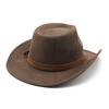 Women Men Suede Cowgirl Hats Vintage Wide Brim Western Hat with Belt