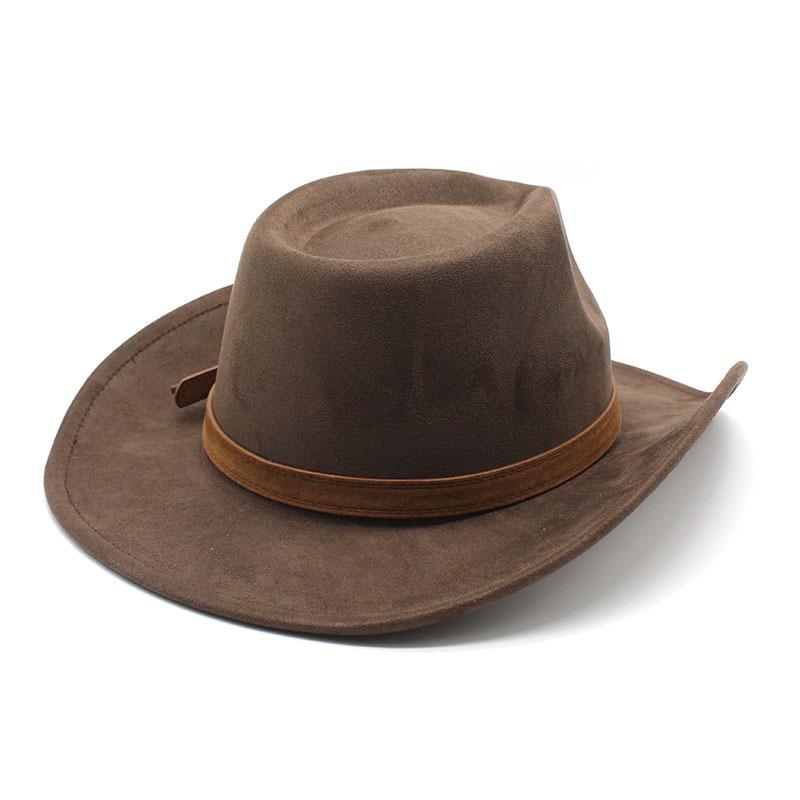 Women Men Suede Cowgirl Hats Vintage Wide Brim Western Hat with Belt