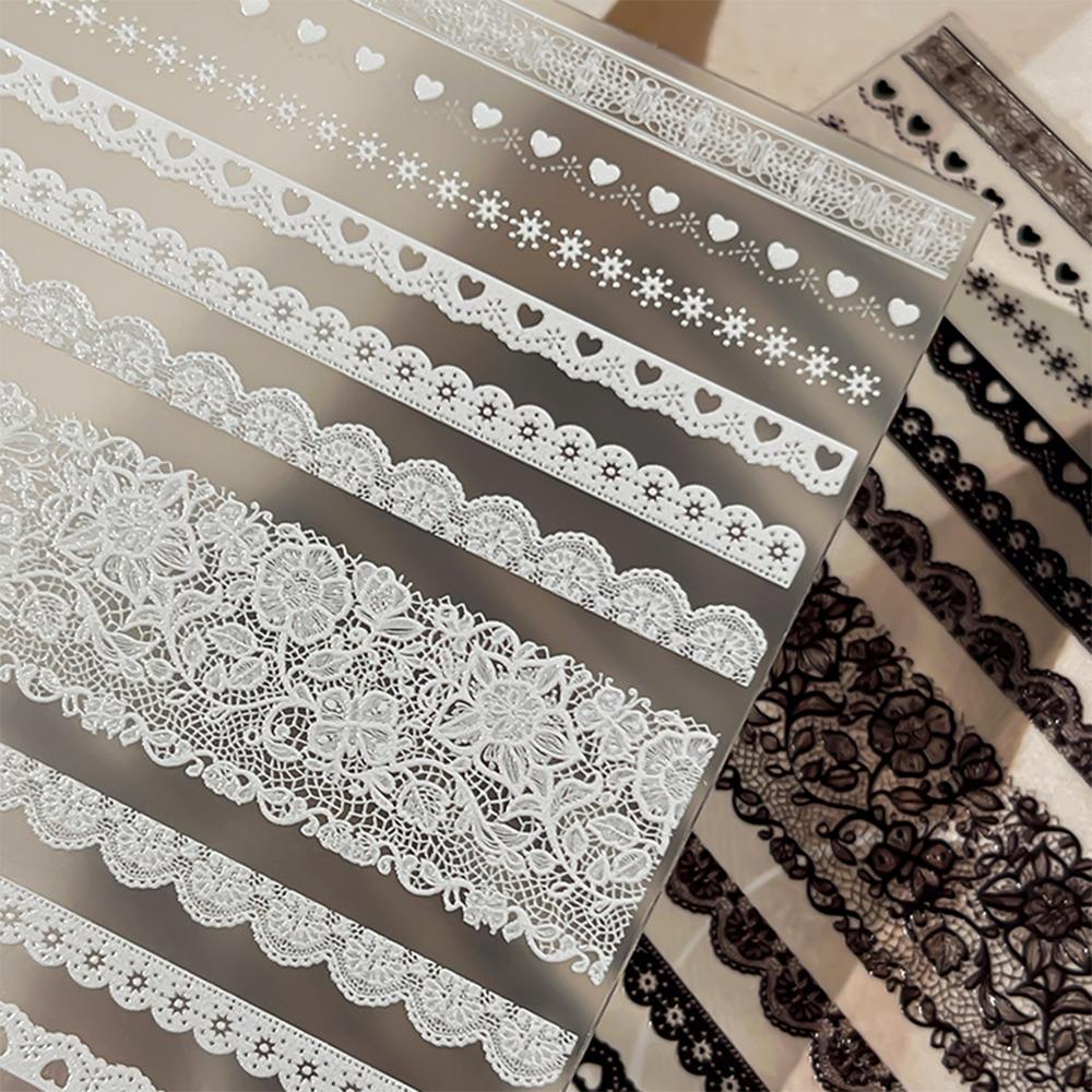 1Pcs 5D Embossed White Lace Nail Stickers Elegant Lace Flower Nail Decals Self-Adhesive Lace French Nail Slider DIY Decor 8*10cm
