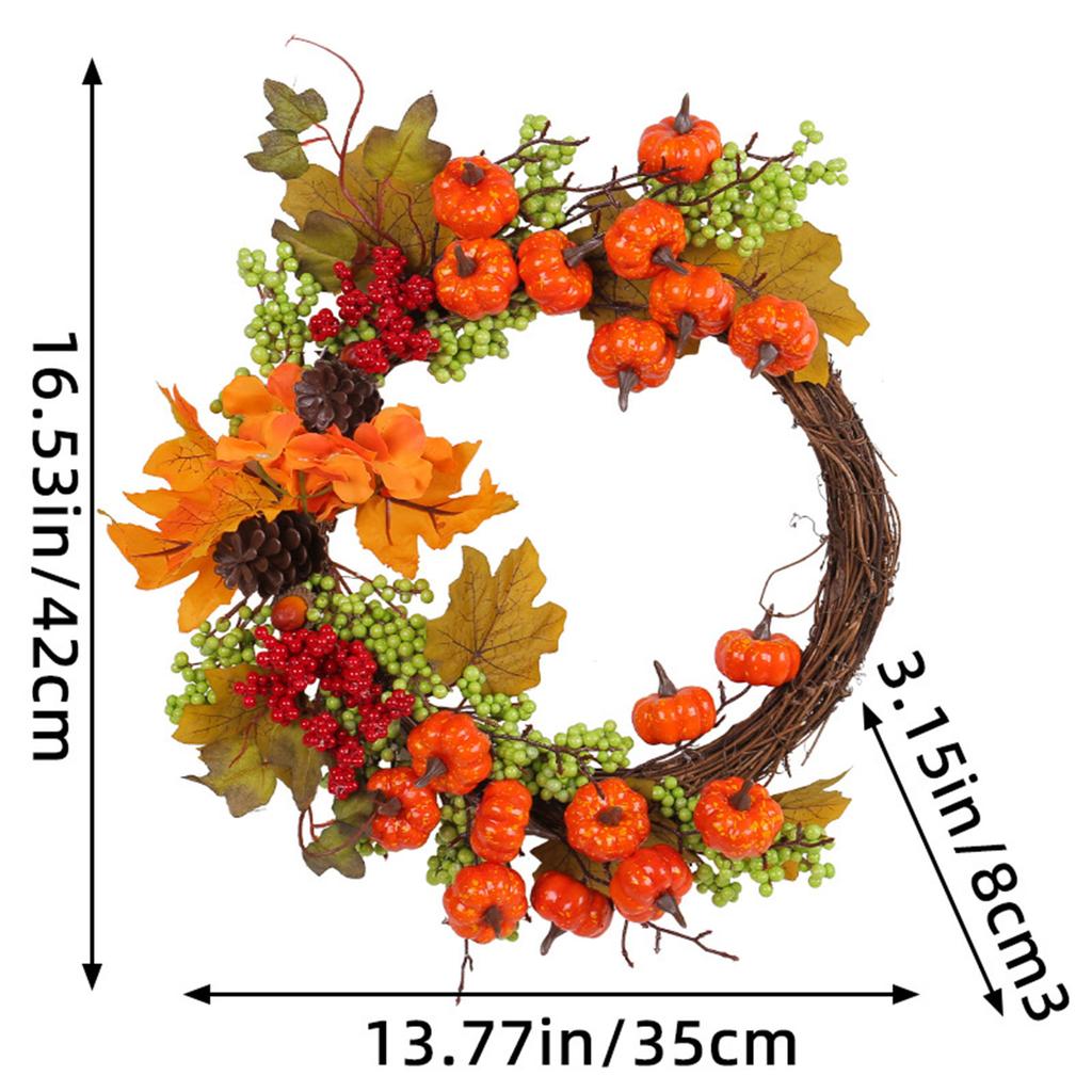 Fall Wreath for Front Door Hanging Pumpkin Maples Wreaths Home Halloween Decorations for Harvest Thanksgiving Supplies