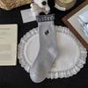 Grey-toned Autumn and Winter Wool Embroidered Soft Striped Mid-calf Socks Polka Dot Socks Women's Pile Socks