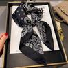 Silk Black & White Striped Square Scarf: Korean Retro Print Neckerchief, Spring/Summer Thin Decorative Headscarf.