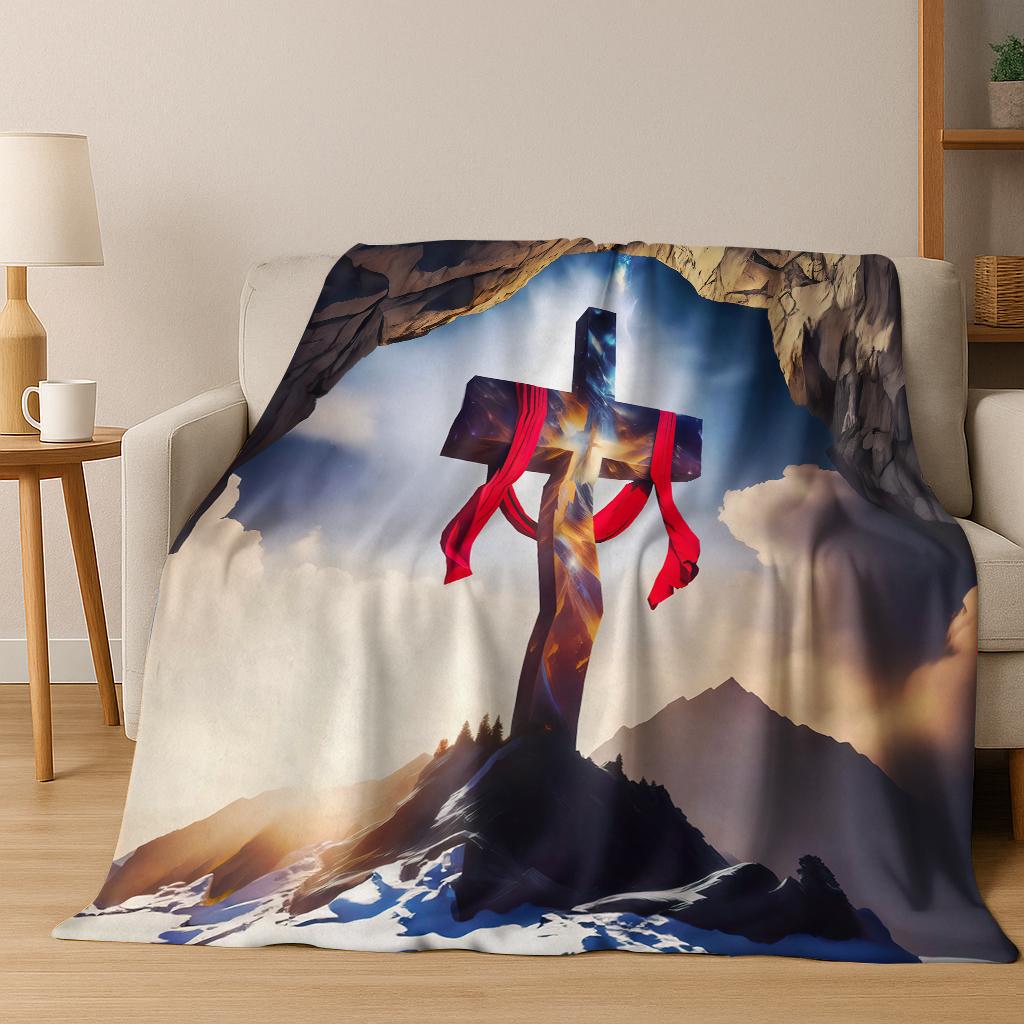 Christianity Pray Bible Cross Jesus Flannel Blanket Soft Warm Blanket for Bedroom Room Living Room Office Travel Camping Picnic