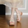 Roman Holiday Style High-end Soft-soled Heightened One-word Open-toed Platform Sandals Thin Strips Wood Grain Wedge Heel Muffin Shoes