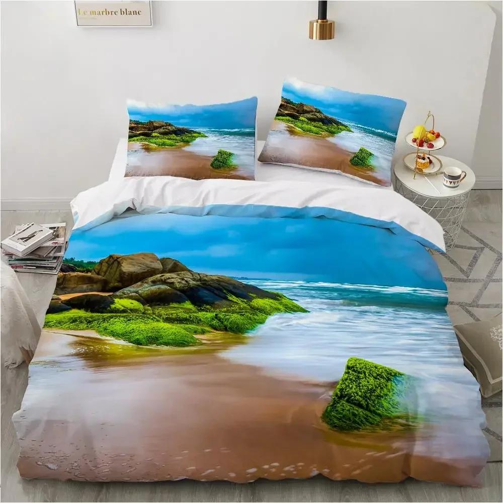 Tropic Ocean Style Sandy Shore Sea Comfortable Duvet Quilt Cover Pillowcase Bedding Set Children Bedroom Decoration Home Textile