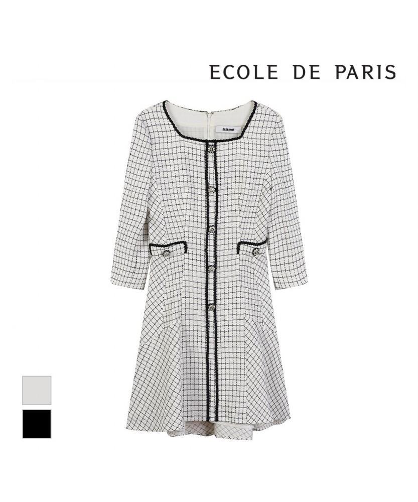 ECOLEDEPARIS Tweed Square Neck Dress_Rb34Woam11Z