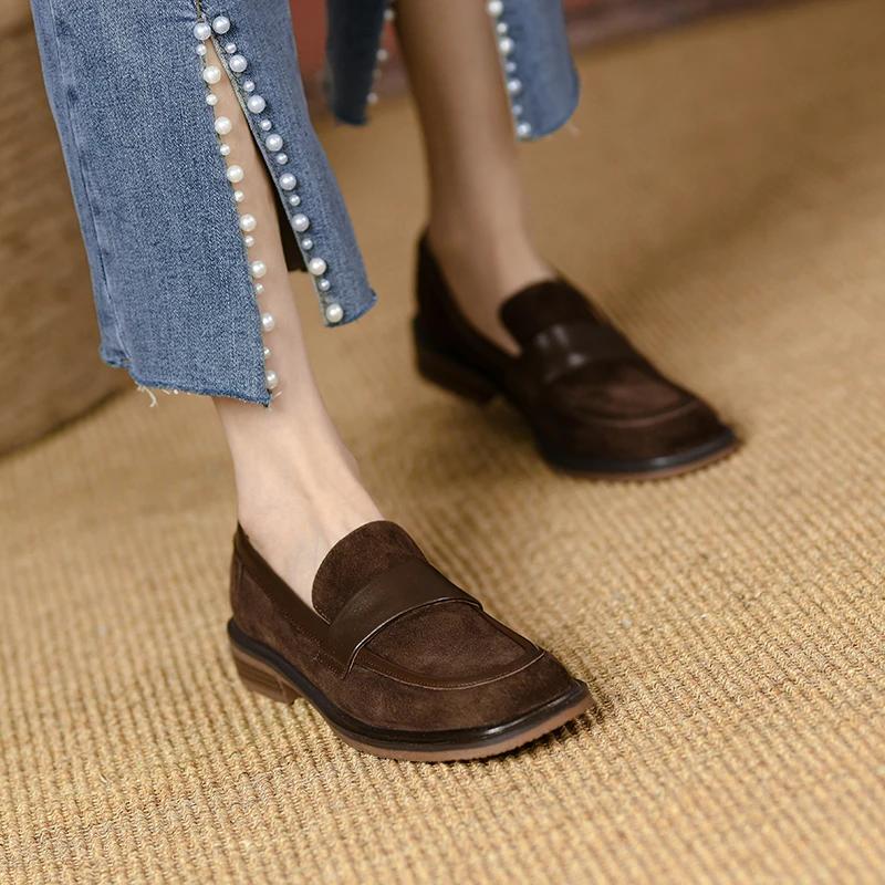 Fashion New Spring Sheep Suede Women Shoes Retro Round Toe Loafers Casual Thick Heel Slip-On Shoes for Women Zapatos Mujer Women Pumps