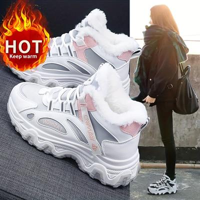 Women's Plus Size Winter Snow Boots Sneakers with Thick Platform Sole Casual Lace-Up Shoes