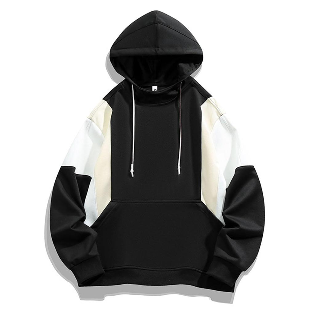 Men's Color Block Hoodie Sweatshirt Long Sleeve Hooded Drawstring Pullover Shirt Outdoor Walks Blouse With Pocket