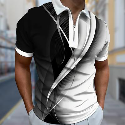 Herrenhemd Polo Casual Reißverschluss Kurzarm Mode Lässig Reißverschluss Sommer Frühling Normale Passform Bunter Druck 3D-Druck Hemd