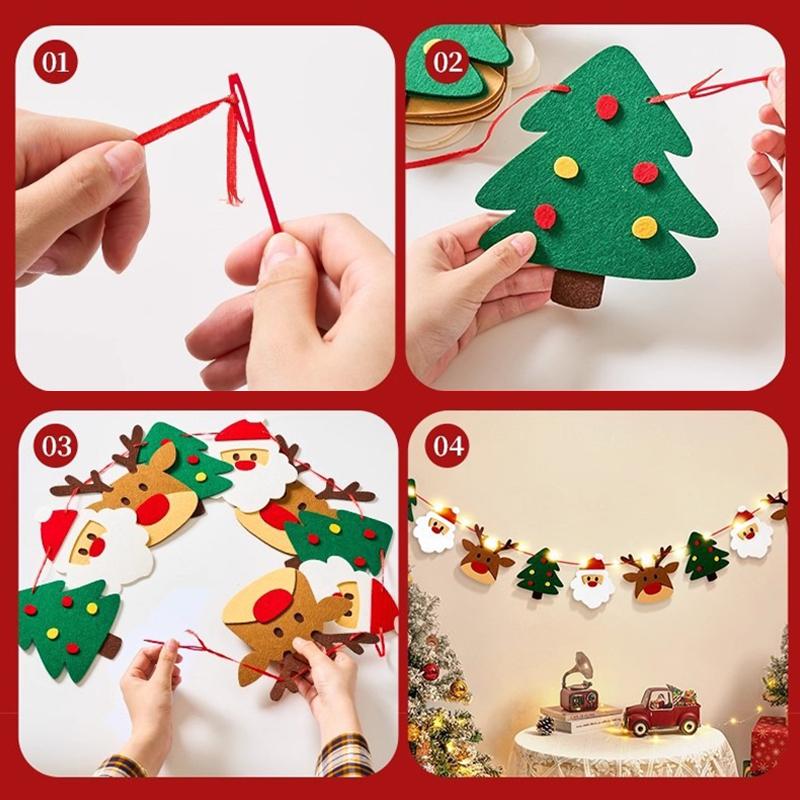 Christmas Deco Flag Pulling LED Lights String Christmas Tree Santa  Elk Ornaments Christmas Party New Year Decoration Pendant