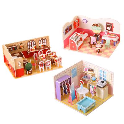 Quebra-cabeça de Papelão 3D Casa Quarto Lojas Modelo Quebra-cabeça Brinquedos Crianças Feito à Mão DIY Brinquedos de Montar