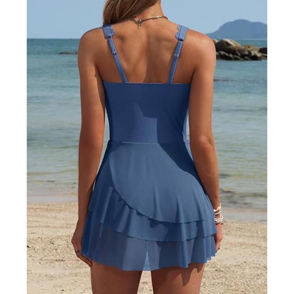 Charmoleaks Women One Piece Swimdress Tummy Control Swimsuits Full Coverage Bathing Suit Modest Mesh Sheer Swim Skirt