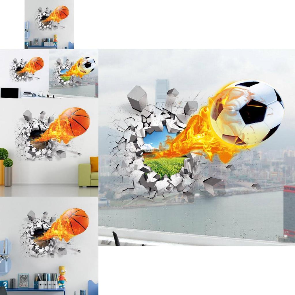 Kids Bedroom Wall Art Sticker With Fire Basketball Pattern Pvc Selfadhesive For Decor