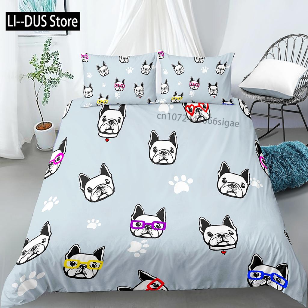 Comforter Cartoon Dog Cute Pug For Family Home Decor Pet Theme For Children Kid Women Gifts Bedroom Comfort Bedding Set