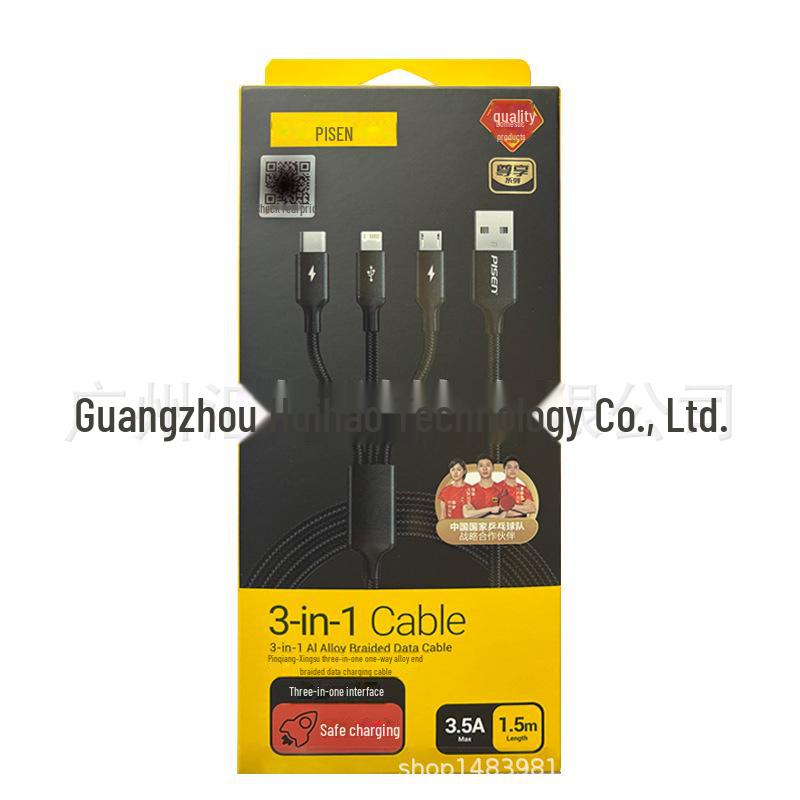 PISEN Aluminum Alloy 3-in-1 Braided Data Cable for Apple, Android, Type-C Devices