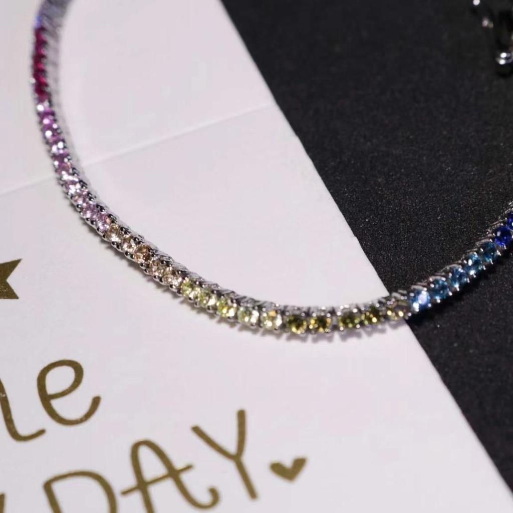 18CM Vícebarevný Stříbrný Náramek Tennisový Náramek 3 MM Barevné Zirkonové Náramky