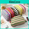Canvas Striped Half Moon Makeup Bag With Zipper For Travel And Home Storage