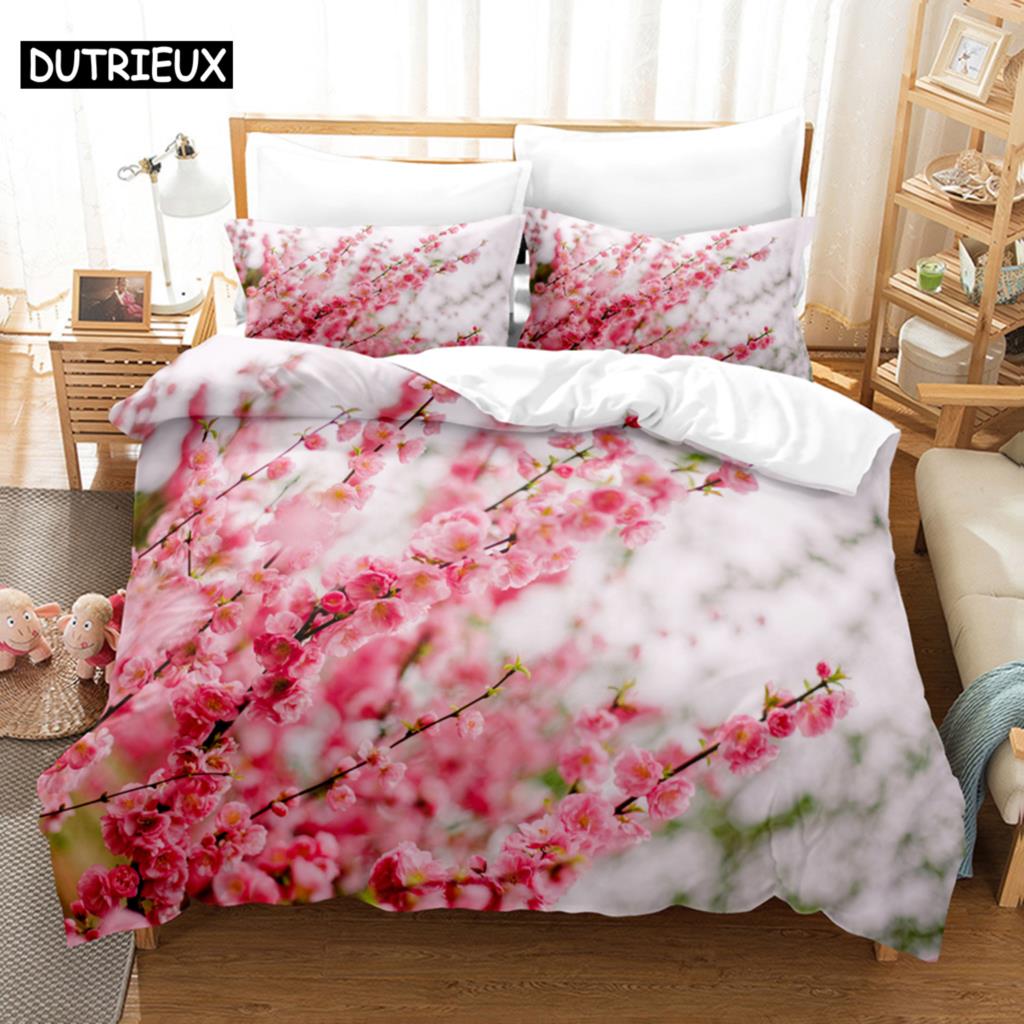 Floral Duvet Cover Sets Double Bed Scenic Quilt Cover Single Bed Queen Bedding Set With Pillowcase 220X240Cm 3Pcs 2Pcs Polyester