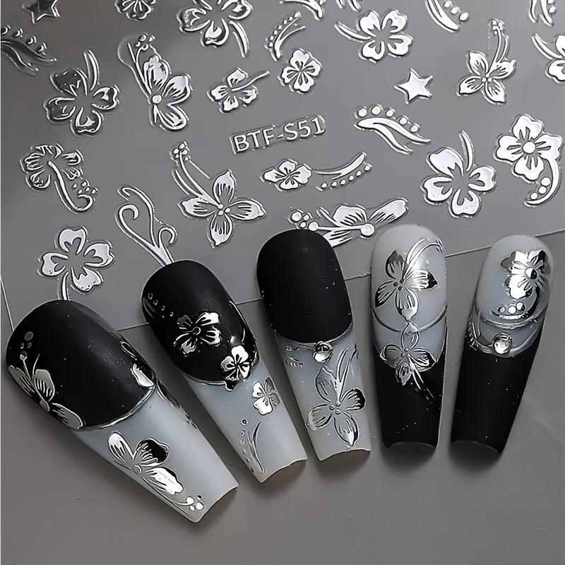 1 Sheet Self-Adhesive Bronzing Floral Nail Art Stickers Decals for Women Nail Art Supplies Nail Stickers for Nail Art Decor