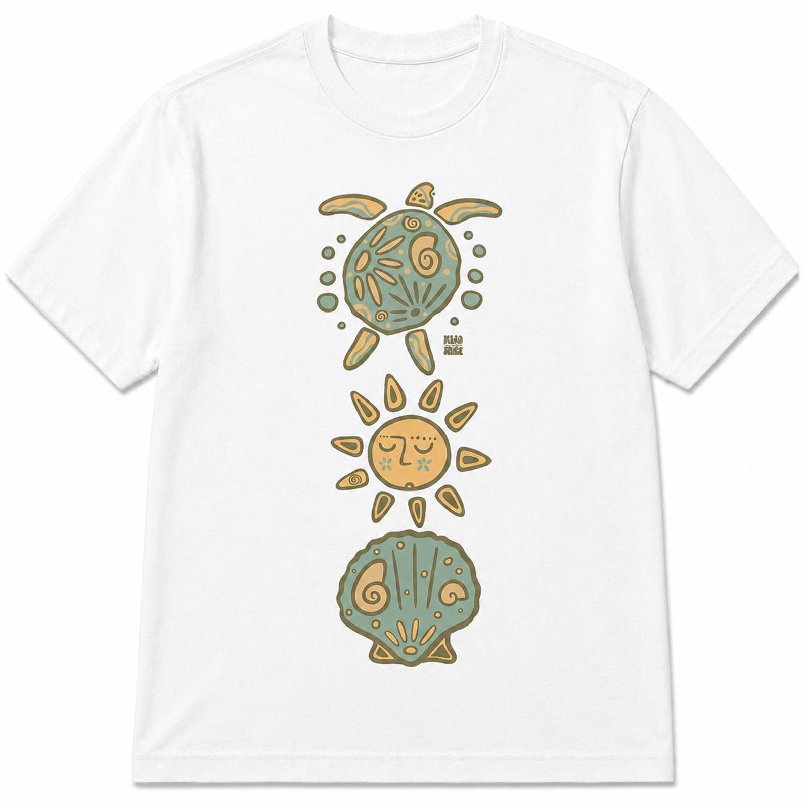 Boho Sea Turtle Sun Shell T-Shirt – Retro Coastal Beach Graphic Tee 2XL