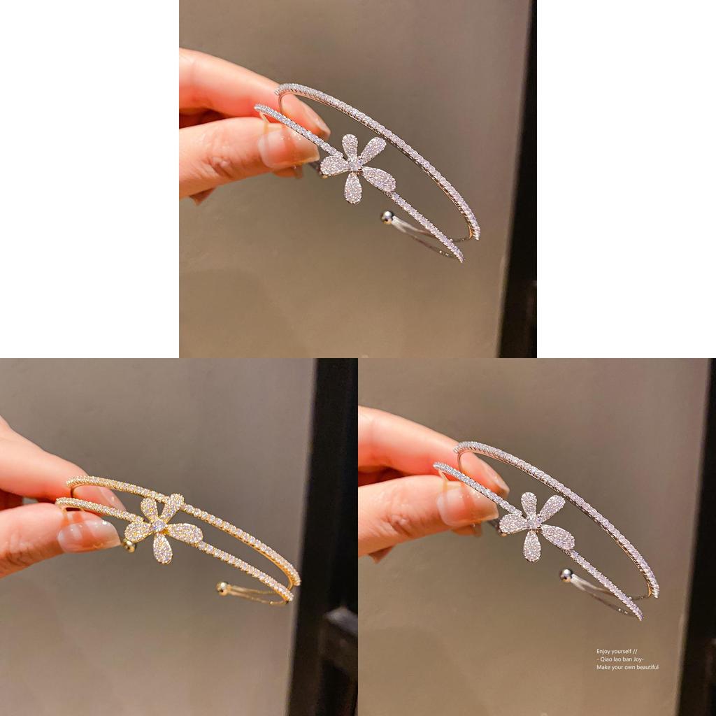 Elegant Zircon Flower Double Layer Bracelet With Cubic Alloy For Fashion Casual Wear