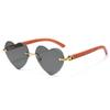 Fashion Women Rimless Heart Shaped Sunglasses Gradient Outdoor Goggles Female Eyewear UV400 Shades Wooden Women Girls Sunglasses