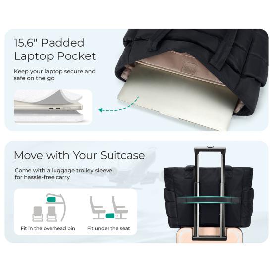 Puffer-Tragetasche Damen Umhängetasche mit Flaschenfächern Reise-Handtasche Gepolsterte Tragetasche für 15,6 Zoll Laptop Arbeit Fitnessstudio Pendeln