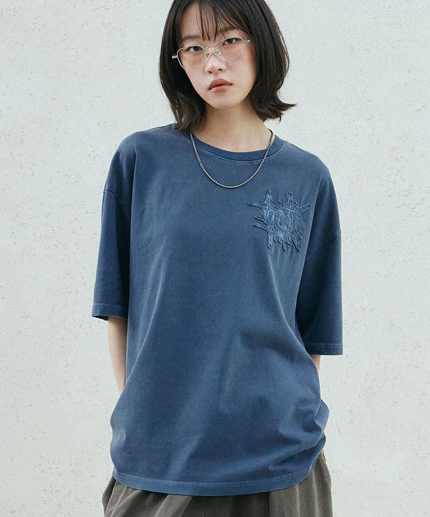 GAKKAI UNIONS Crumble Pigment Applique Short Sleeve T-Shirt Dive Blue