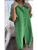 2026 Spring & Summer European-American Style Loose Cotton Linen Mid-Sleeve Shirt Dress for Women