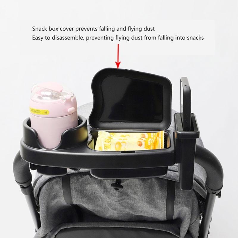 Baby Strollers Snacks Tray with Cup Holder, Food Tray with Lid Multifunctional Organiser Removable Phone Storage Slot