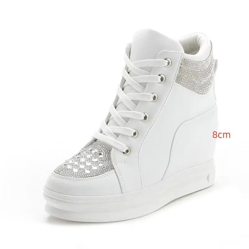 High White Shoes Women Platform Rhinestone Fashion Casual Shoes Wedge Heel Lady Leisure Sneakers Shoe