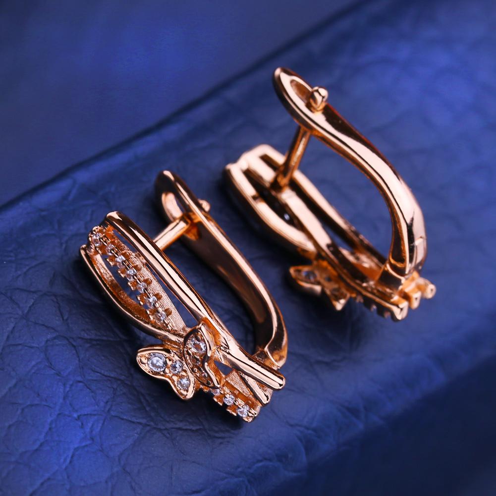 FEEYOO Clip Earrings Rose Gold Color Fashion Earring For Women Cubic Zirconia Stud Earrings Jewelry