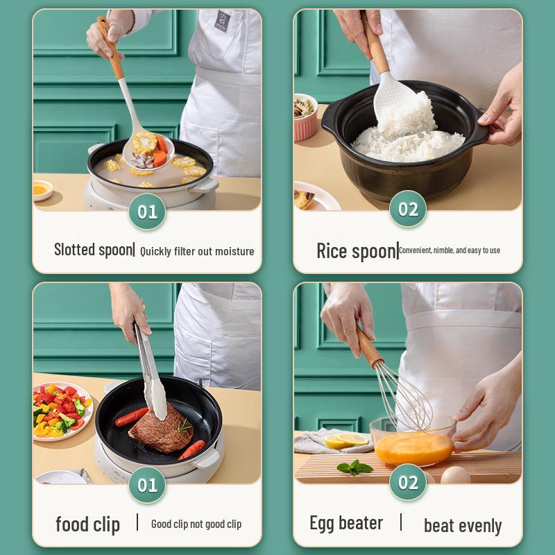 Non-stick Silicone Spatula Set with Beech Handle – High-Quality Wok and Spoon Kitchen Tools