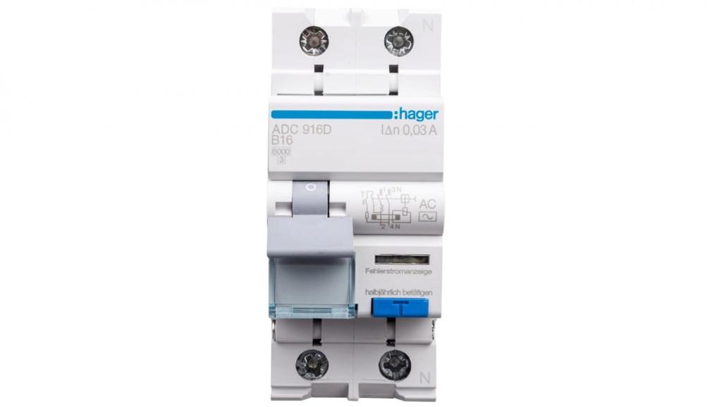 RCBO 2P B16A 0.03A Differential Circuit Breaker Type AC ADC916D