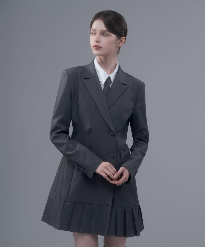 Mausolleum Jenn Pleated Suit Jacket Dress - Gray
