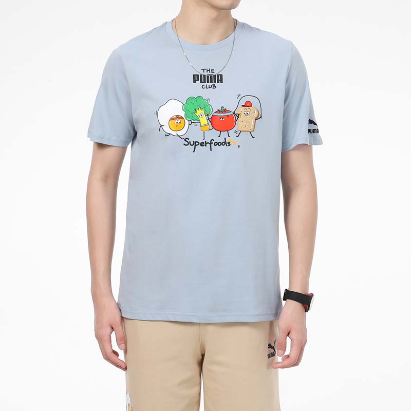 PUMA American Retro Dopamine Print Sport Casual Loose Breathable Moisture-Wicking Round Neck Short Sleeve T-Shirt Men Tops Blue 533197-61