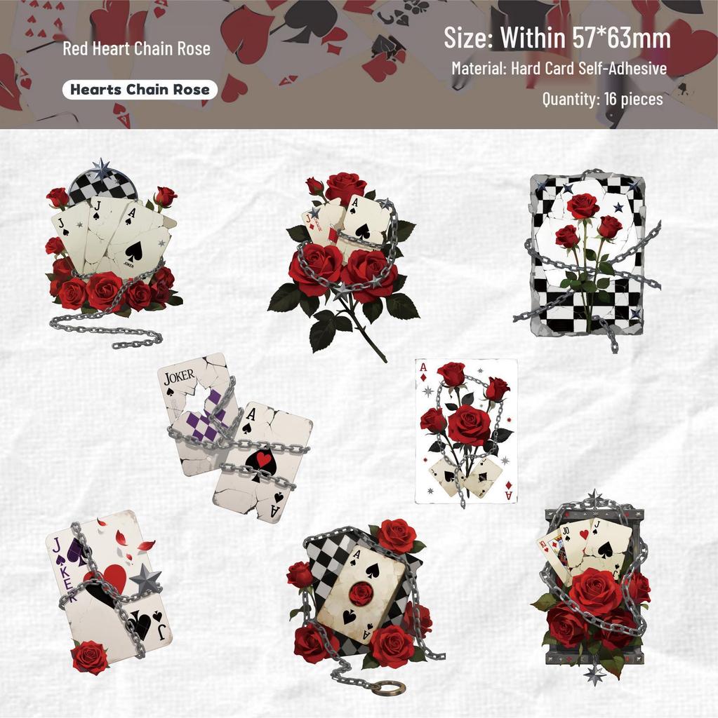 RetroStory Vintage Playing Cards Sticker Pack - 16 Sheets, 6 Styles for Journaling and DIY Decorations.