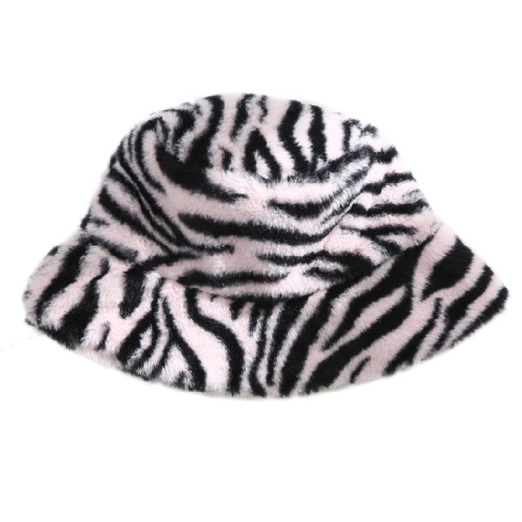Zebra Grain Ornamented Hats with Flat Top & Wide Brim for Winter Warm Keeping