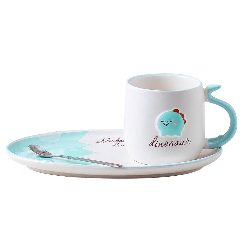 Pink Meatball Cute Dinosaur Ceramic Coffee Mug with Spoon & Saucer