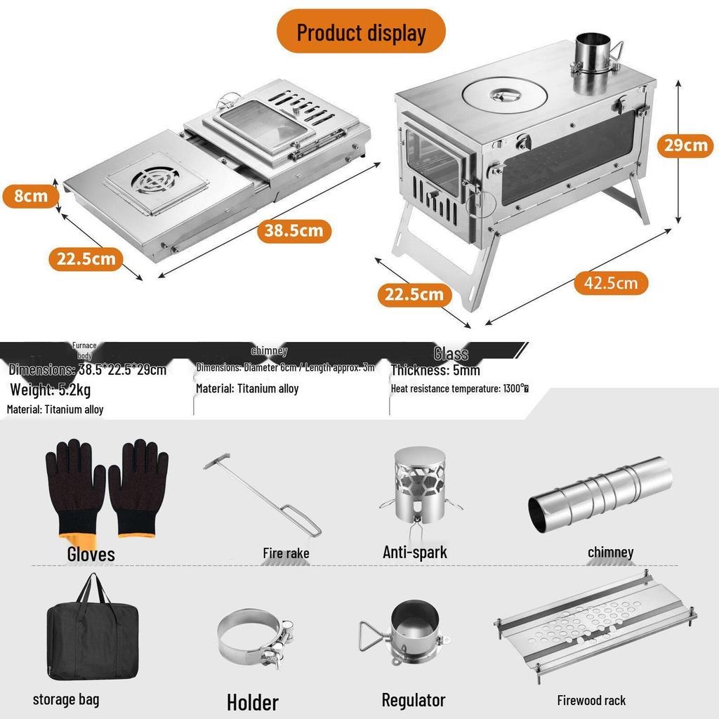 Lightweight Titanium Alloy Folding Stove for Outdoor Tent Heating and Hiking