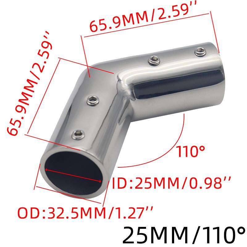2-Way Pipe Fitting Elbow Marine 110/120/140 Degree Boat Hand Rail Fitting Elbow Pipe Connector 22/25mm with L Shape Hex Key