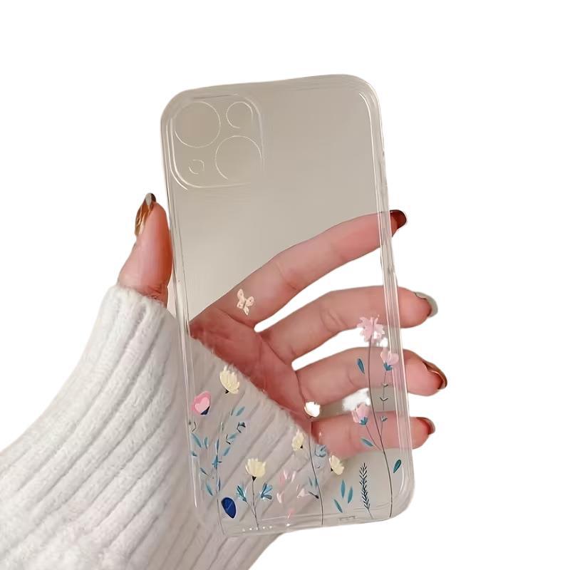 Ins Feng Shui Powder Flower for iPhone15 Apple 17promax Transparent Mobile Phone Case All-inclusive 16/14/13