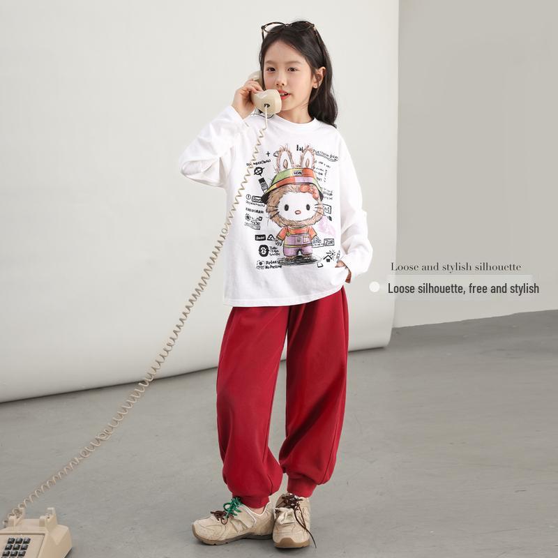 LUSON Girls' Cartoon Long-Sleeve T-Shirt