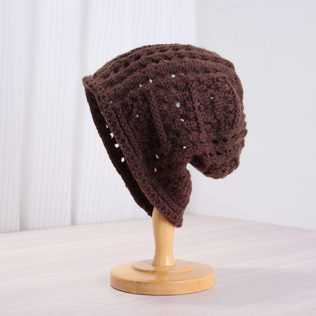 Women S Breathable Hollow Knitted Slouch Hat Solid Color Autumn Flattering Casual Fit